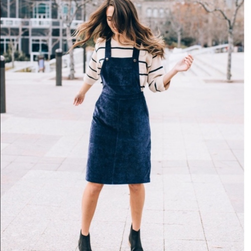 Piper & Scoot Olivia Corduroy Overall Dress-Navy